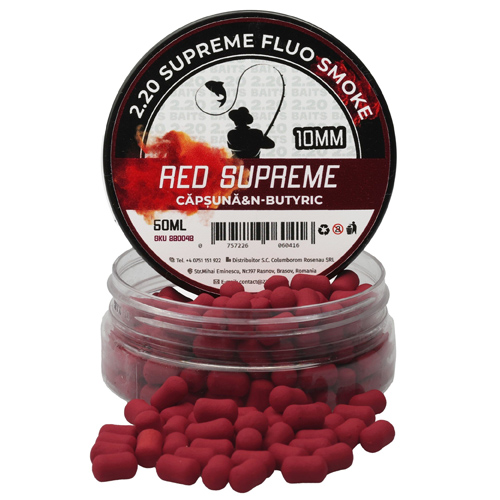 wafter_supreme_fluo_10_mm_red_supreme_capsuna_n-butyric.jpg 2.20 Baits - Wafter Supreme Fluo Smoke 10mm Red Capsuna & N-Butyric - imagine 1