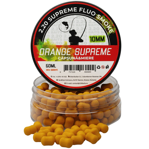 wafter_supreme_fluo_smoke_10mm_portocaliu_miere_capsuna.jpg 2.20 Baits - Wafter Supreme Fluo Smoke 10mm Portocaliu Miere & Capsuna - imagine 1